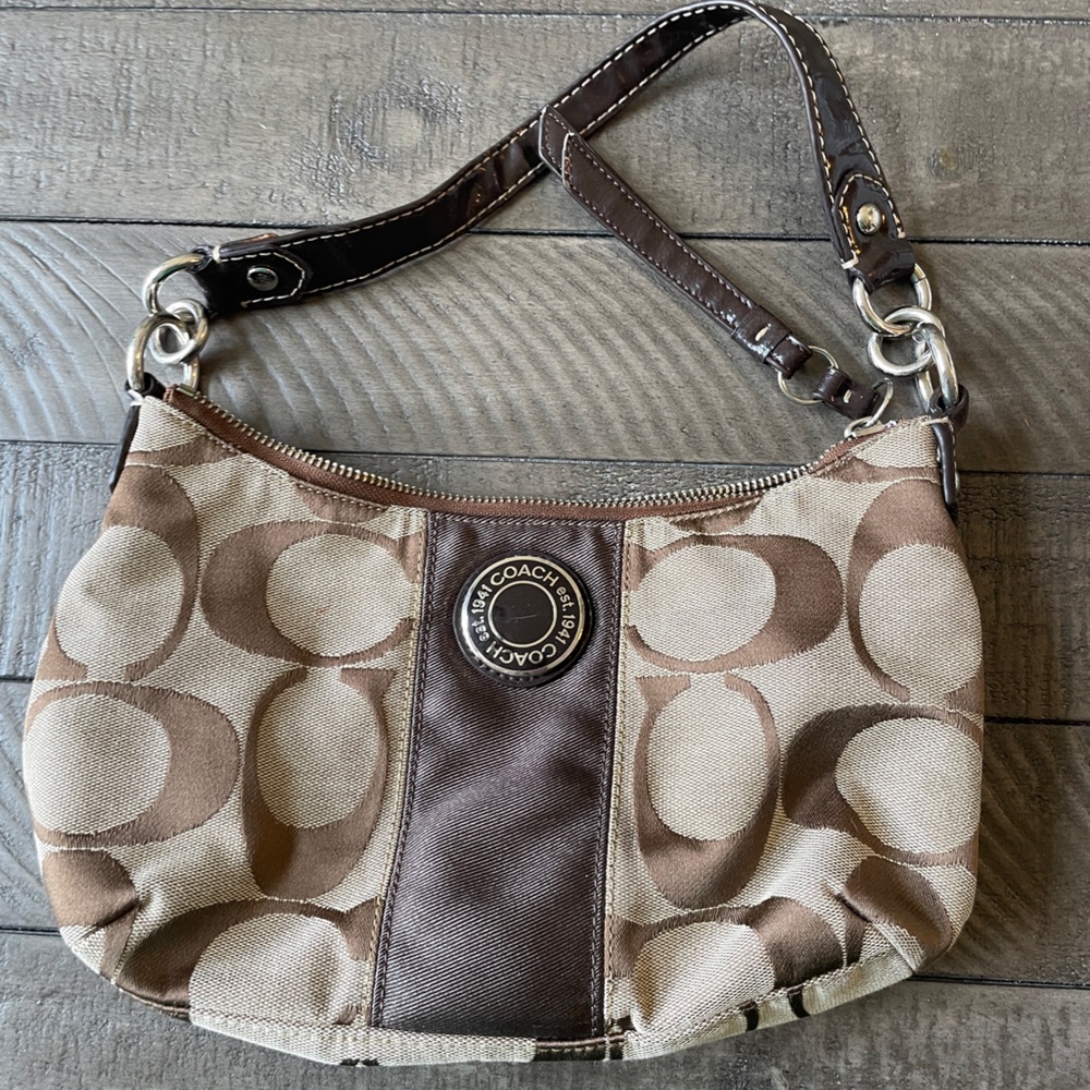 Coach Signature Brown and Tan Shoulder Bag